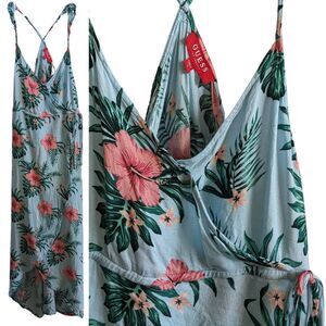 Guess Hawaiian Print Floral Maxi Dress Green/Pink Racerback Casual Beach Dress